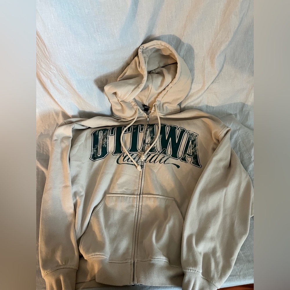 Cream Hoodie with Ottawa Canada Print